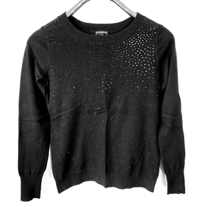 Express Womens Sweater Size S Black Studded Long Sleeve Thin Knit Crew Neck - Picture 1 of 8