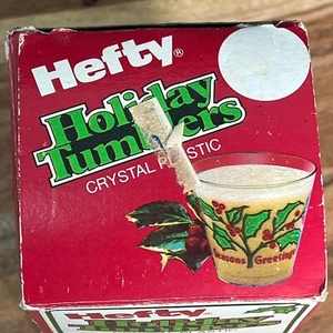 Hefty Holiday Tumblers Crystal Plastic Open Box 16 Cups 1981 Vintage Christmas - Picture 1 of 8