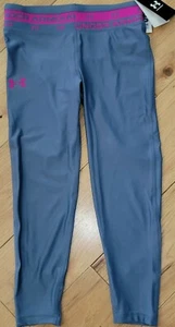 Under Armour cropped capris leggings NWT girls' M YMD logo waist gray magenta - Picture 1 of 2