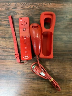 Nintendo Wii Remote Motion Plus + Nunchuk Red Control Grip Cover Tested B36MI - Image 1 of 3