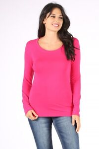 Women's Premium Basic Tee T-Shirt Soft Cotton Long Sleeve Round Neck Solid Top