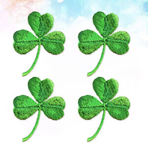 4pcs Green Four Leaf Embroidery Patches DIY Applique for Clothing & Crafts