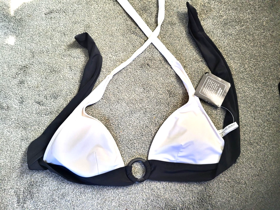 Women's Newport News Tie Halter Black / White Padded Swim Top Size 16 NWT - Image 1 of 4
