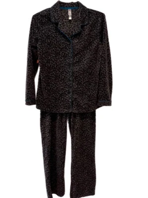 Conjunto de pijama feminino de lã macia S/P Gilligan & O’Malley cinza azul-petróleo estampa animal - Imagem 1 de 3