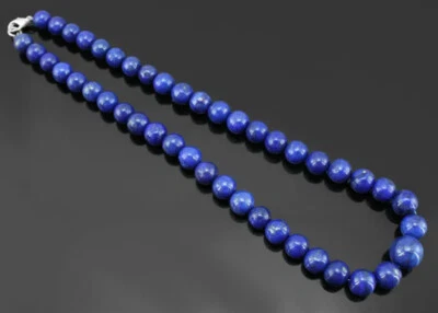 8-12mm NATURAL BLUE LAPIS LAZULI ROUND SHAPE BEADS NECKLACE - Image 1 of 4