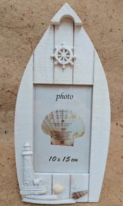 Shell Photo Frame - boat / NAUTICAL decor beach wedding / lighthouse / seashells - Picture 1 of 6