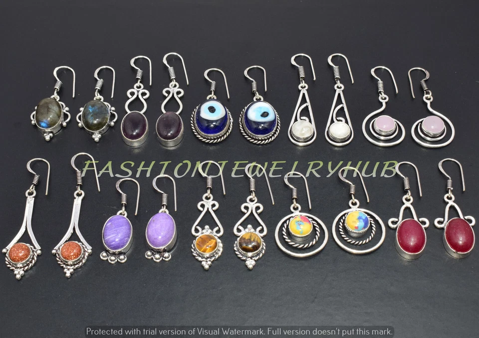 Lote de 10 pendientes étnicos hechos a mano de piedras preciosas y mezcla de piedras solares para mujer FE-820 Foto 1 de 1
