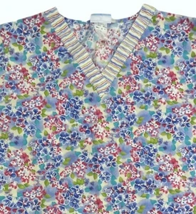 Fashion Scrubs Top Floral Spring Allover Pattern Womans XL Multicolor Scrub - Picture 1 of 9