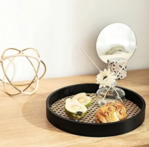 Bandeja de ratán redonda de 12" de colección bandeja para servir - base de madera bandeja para desayuno almacenamiento - Imagen 1 de 5
