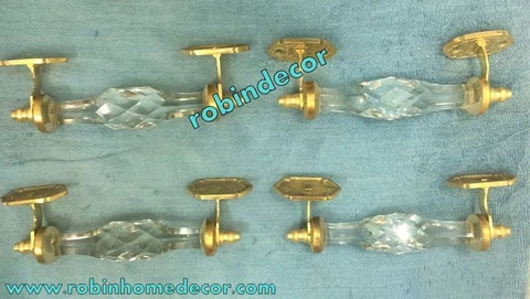 Unique Glass White Door Handle w Brass Puller Cabinet Cupboard 4 PcS Home Decor Cover