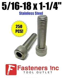(Qty 250) 5/16-18 x 1-1/4" Stainless Steel Socket Head Cap Screw Standard 18-8 - Picture 1 of 3