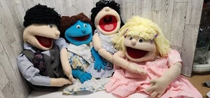 Lot Of 4 Large Vintage Handmade Hand Puppets Goggley Eyes Retro  - Picture 1 of 24