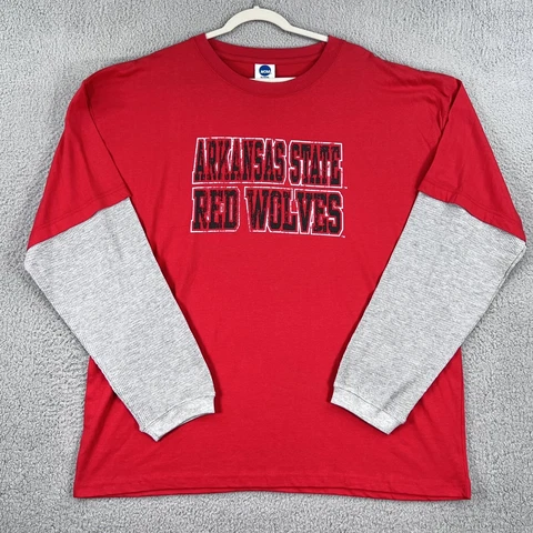 Arkansas State Red Wolves Shirt 2XL XXL Thermal Waffle Knit Sleeve NCAA Cover