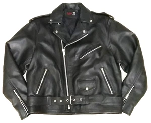 VGC HEAVY DUTY MOTORCYCLE LEATHER BIKER JACKET - M - OLD SCHOOL BIKER STYLE - Picture 1 of 9