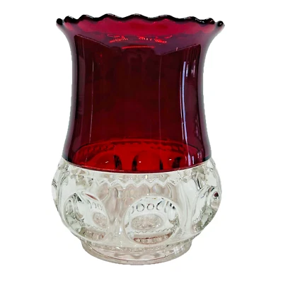 Vintage King's Crown Celery Vase Ruby Stained Thumbprint EAPG Victorian 6" - Image 1 of 4