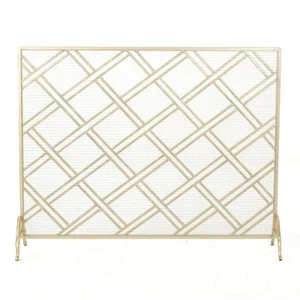 Noble House Josette Gold Metal 1-Panel Fireplace Screen - Picture 1 of 6