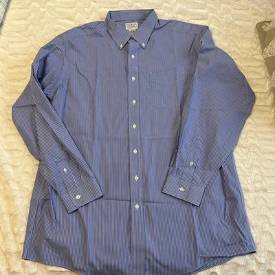Ll Bean Men’s Button Up Cotton Dress Shirt Blue Stripe Size 17-36 Long Sleeve - Image 1 of 4