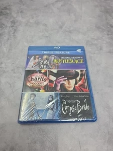 Triple Feat Beetlejuice Corpse Bride Charlie Chocolate Factory Bluray New Sealed - Picture 1 of 3