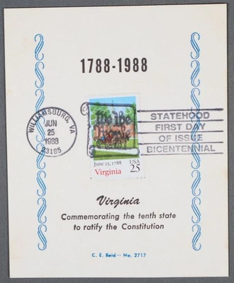 MayfairStamps US FDC 1988 Virginia Statehood Anniversary First Day Cover aau_537 - Image 1 of 2