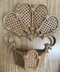 Vintage 1981 Burwood Faux Wicker Rattan Hanging Wall Pocket Planter #2537 USA - Picture 1 of 8