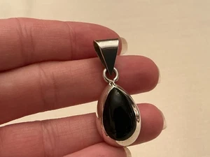 Teardrop BLACK ONYX Drop Pendant 925 STERLING SILVER Genuine - Picture 1 of 4