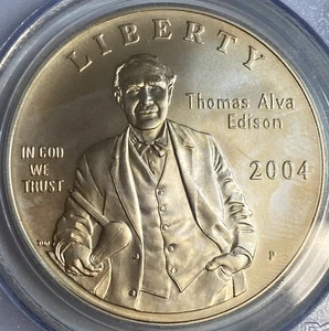 2004 P - Commemorative Silver Dollar - Edison - PCGS MS69 Exact Coin Imaged - Picture 1 of 4