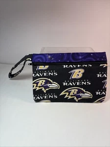 Baltimore Ravens Football Handcrafted Fabric Wristlet Purse ~7.25” X 5” Strap 6” - Picture 1 of 7