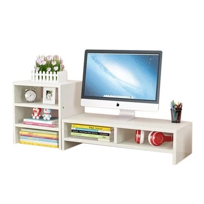 Wooden Desk Monitor Riser Stand With 3Tier Storage Shelves Desktop Bookshelf - image 1 of 4