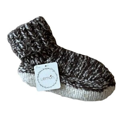 Anthropologie Lemon Faux Fur Lined Knit Slippers Booties Cozy Cabin Lounge. NWT - Image 1 of 4