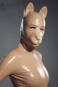 NUDE LATEX PUPPY HOOD RUBBER DOG FETISH BONDAGE MASK PET PLAY ZIPPER EYE OPTIONS - Picture 1 of 6