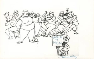 1964 RARE John Olday Real Photo SIGNED Satirical Cartoon Unfair to Men POSTCARD - Picture 1 of 7