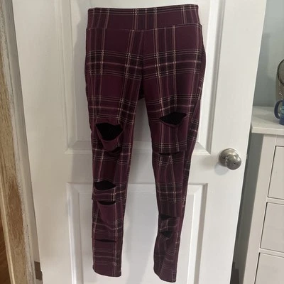 Torrid 0 Burgundy Plaid Punk Goth Leggings Fishnet 0X 12W Plus - Image 1 of 4