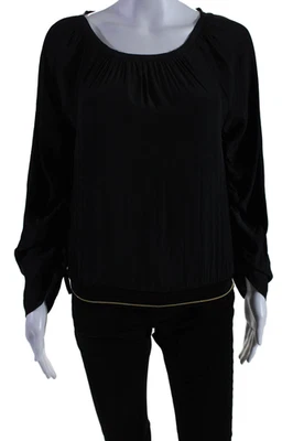 Ramy Brook Women's Round Neck Long Sleeves Blouse Black Size XS - Image 1 of 4