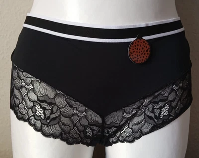 Damen Panty Slip Höschen mit  dekorativer Spitze am Bein Schwarz 3XL 56 - 58 - Bild 1 von 4
