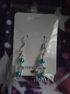 Handmade Teal And Star Beaded Earrings - Picture 1 of 1
