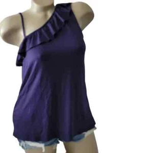 love, Fire One Shoulder Ruffle Tank Top- in the color Eclipse XL - Picture 1 of 7