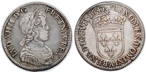  LOUIS XIV 1/4 ECU 1743 A PARIS MECHE COURTE  G.139 - Imagen 1 de 1