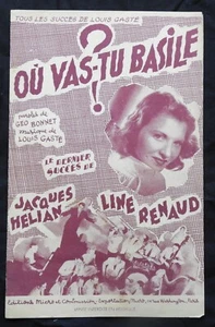 Partition ancienne 1949 OU VAS-TU BASILE? Line Renaud, Jacques Hélian... - Picture 1 of 2