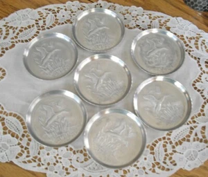 Vintage Aluminum 3" Round GEESE Coasters  ~ Set of 7 ~  - Picture 1 of 7