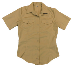 US Navy Khaki Shirt Women's 36 Short Half Sleeve Service Dress Dacron Poly/Cttn