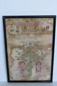 Antique 19th Century 1881 Pennsylvania Adam & Eve Religious Sampler, Ann Hull - Picture 1 of 24