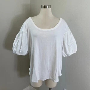 NEW $56 Lane Bryant Womens Plus 26/28 White Ribbed Balloon Sleeve Top Shirt - Picture 1 of 12