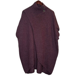 Simply Noelle Knit Cape S/M Purple Poncho Oversized Heavy Chunky Sweater Mocknec