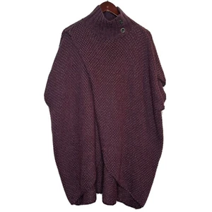 Simply Noelle Knit Cape S/M Purple Poncho Oversized Heavy Chunky Sweater Mocknec - Picture 1 of 8