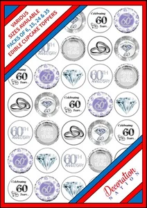 35 x 60th Wedding Anniversary Mix - Edible Wafer Cupcake Cake Toppers 6 15 24 - Picture 1 of 4