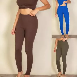 Women's Basic Solid Leggings High Waist Soft Stretch Sport Gym Workout Pants - Picture 1 of 32