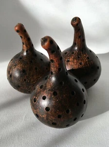 African Gourd Rattles Maracas Sub-Saharan Tribal Art Signed 1950s-1960s Set of 3 - Picture 1 of 4