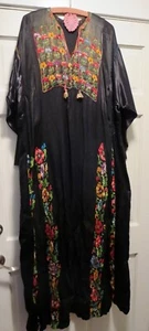 Antique AFGHANI/BEDOUIN Black Embroidered Tribal Dress Exquisite! Plus Size - Picture 1 of 10