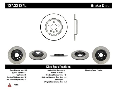 StopTech Rear Left Disc Brake Rotor for 2008 - 2018 Audi A5 / A4 / Q5 / A7 / A6 - Image 1 of 3