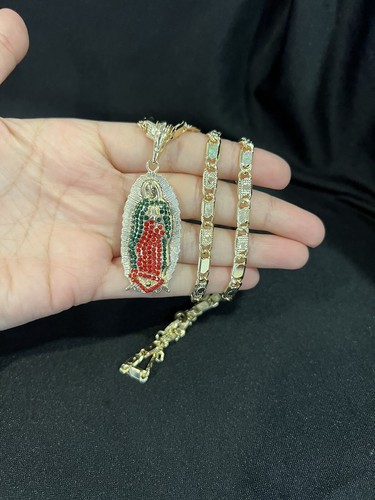 Ciondolo uomo placcato oro zirconi Vergine Maria Vergine Maria Guadalupe e catena Valentino